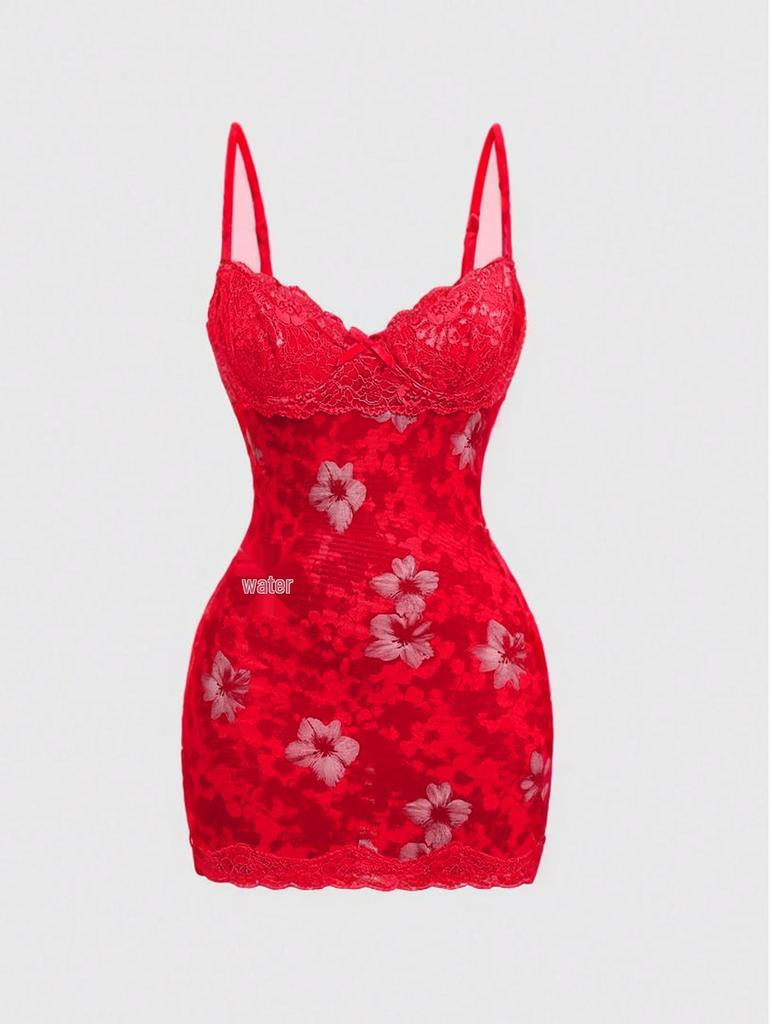 2025 Cross-border Sexy Lace Slip Dress: Waist-cinching Retro Floral Print, Backless, Hip-hugging, Ruffled Design.