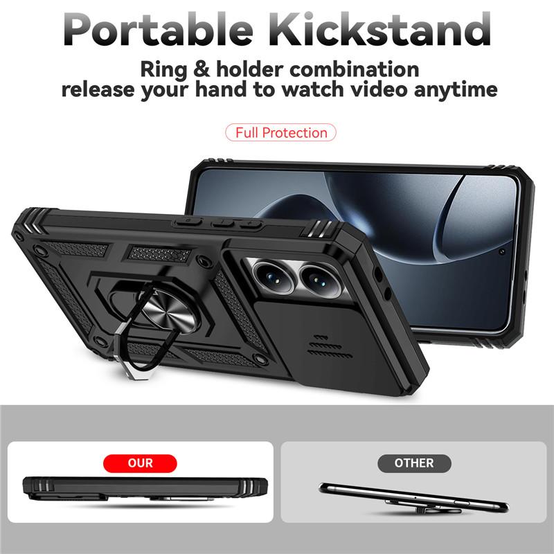Military Armor Slide Camera Case For Xiaomi 15T Pro 14T 13T 12T 11T 13 12 11 Lite 5G 17 Pro Max Magnetic Ring Holder Phone Cover