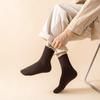 5 Pairs of Men's Autumn and Winter New Vertical Stripe Business Solid Color Double Needle Rabbit Wool Mid Tube Socks