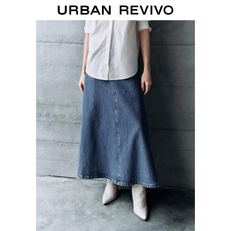 UR Women s Washed Denim A-Line Midi Skirt XXS