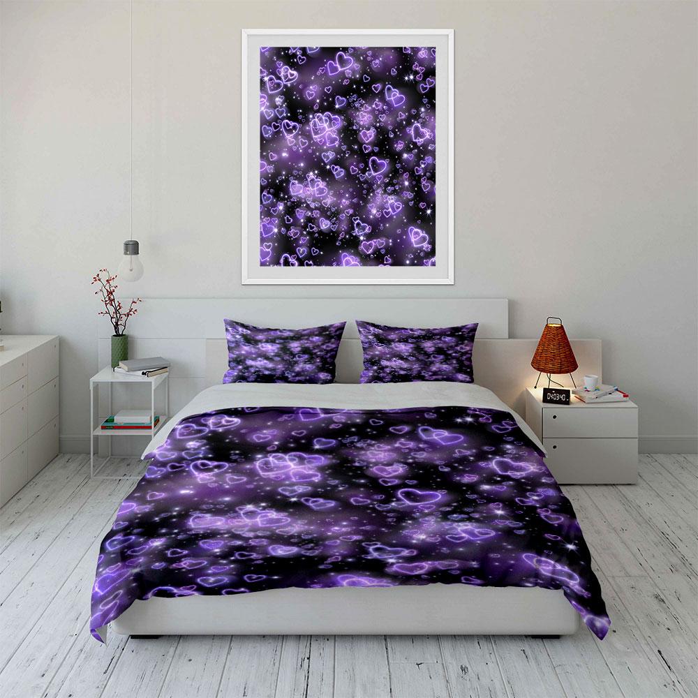 Heart Pattern Decor for Parties Bedding Set with 1 Duvet Cover 2 Pillowcases Single Double King Queen, Gift
