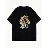 Oversized T Shirt Black Horse Head Graphic Print Casual Wear For Women