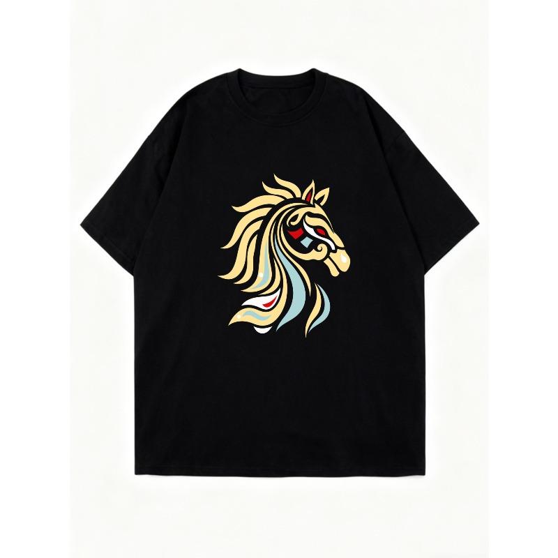 Oversized T Shirt Black Horse Head Graphic Print Casual Wear For Women