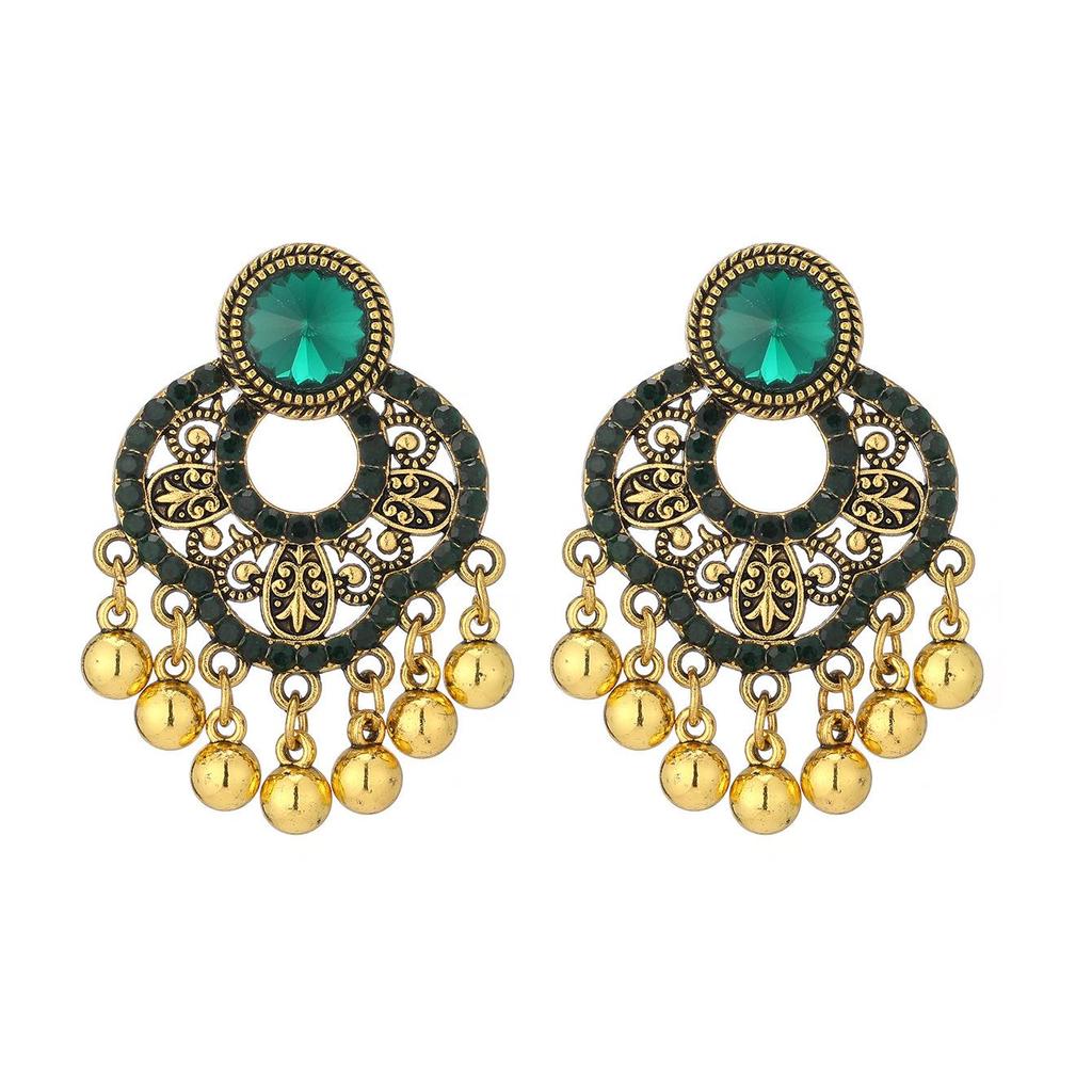 Bohemian Ethnic Style Diamond Tassel Petal Earrings for Women, Exaggerated Openwork Design
