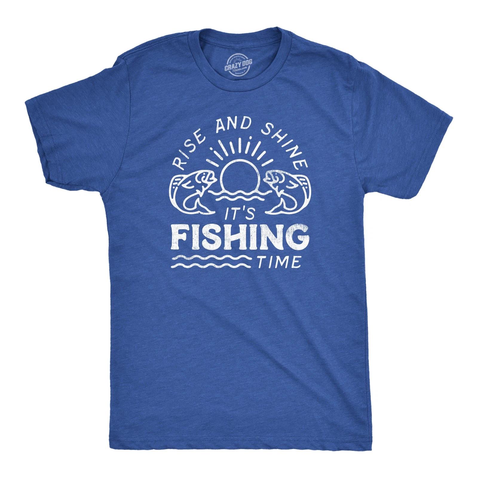 Mens Rise and Shine Its Fishing Time T Shirt Funny Fisherman Tee for Guys XXXL