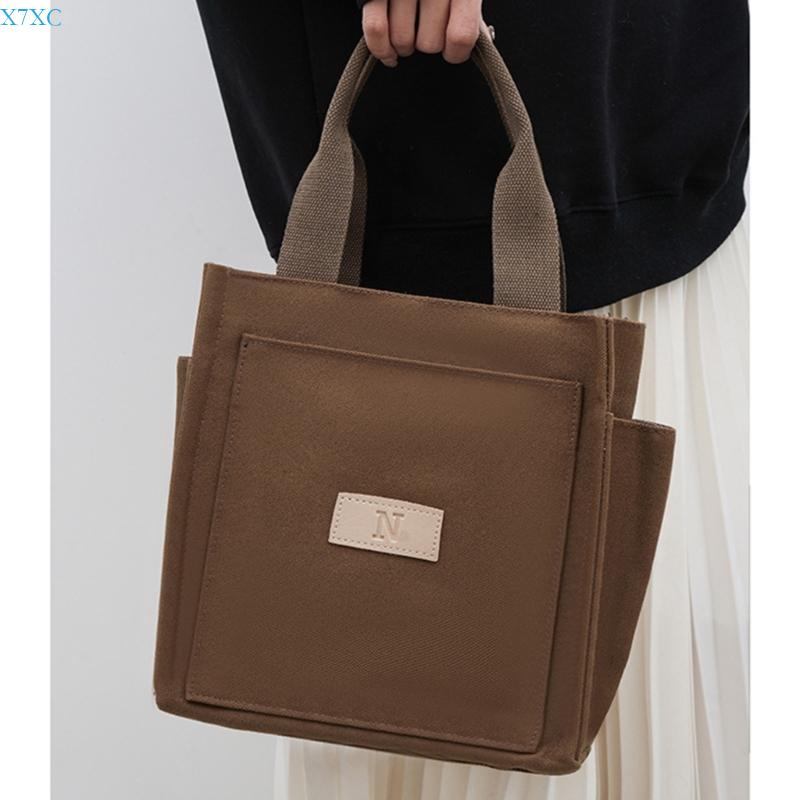 X7XC Convenient Canvas Lunch Bag with Multiple Compartments Japanese Handbag Perfect for Carrying Your Belongings