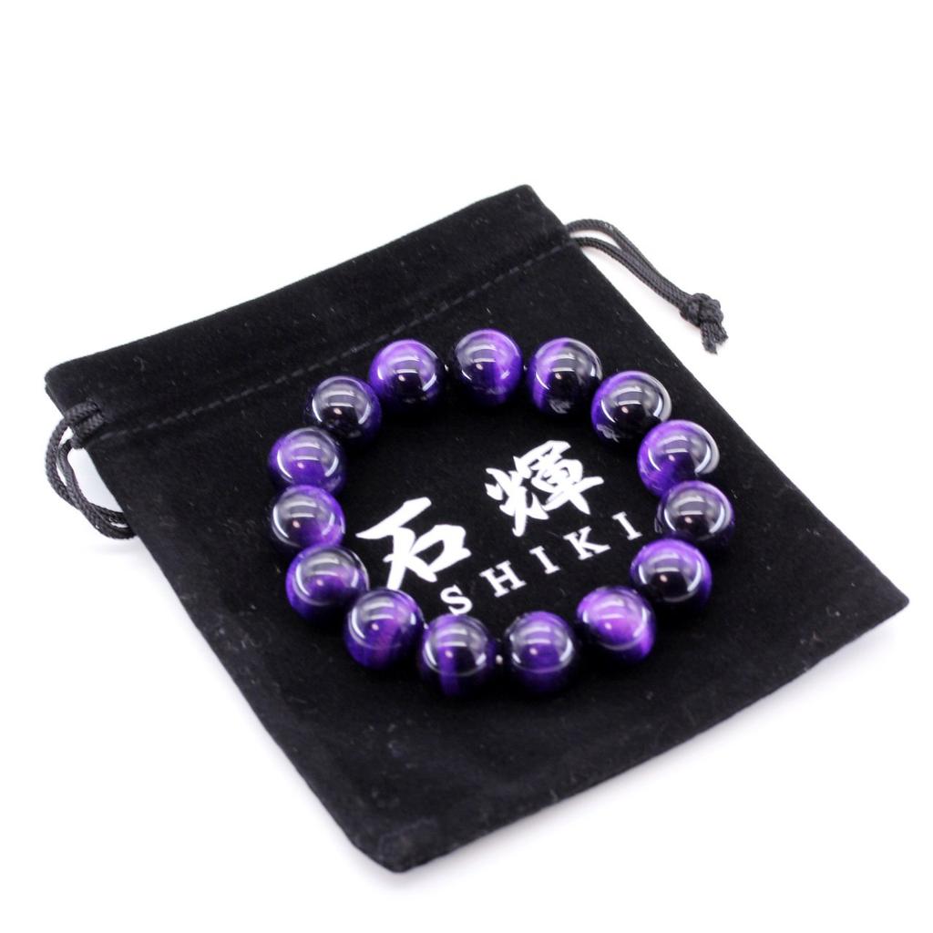 Purple Tiger Eye 14mm Mala Bead Bracelet Natural Stone Power Stone [Sekki] Men's [b340]