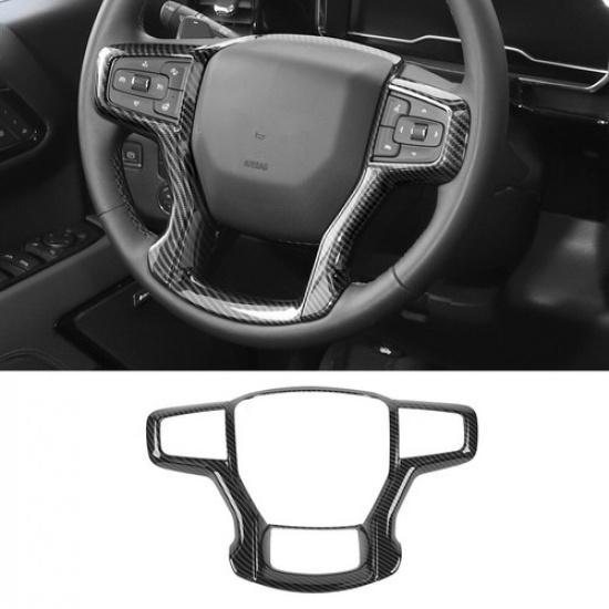 Carbon Fiber Steering Wheel Panel Trim Frame For Chevrolet Silverado 1500 +