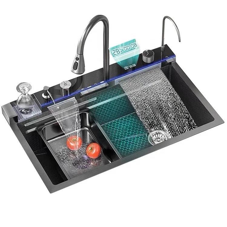 

Whale Stainless Steel 304 Double Waterfall Kitchen Sink with 5-Button Digital Display 68cm Whale 5-button
