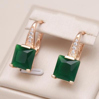 Neuer smaragdgrüner quadratisch geschliffener Zirkon Versprechens-Ohrring für Damen Luxuriös Roségold Hochzeits-Schmuck Party Tägliche Hängeohrringe