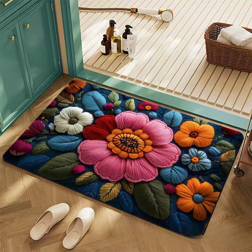 FlowerThickening Bathroom Cashmere Mat Bath Non-slip Carpets In Wash Basin Bathtub  Floor Rug Shower Room Doormat Memory Foam 3D Pad