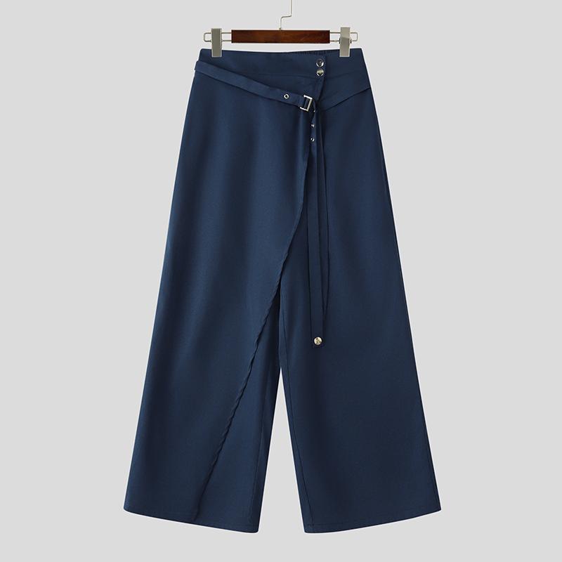 

INCERUN Мужские брюки с молнией на талии, с неровными слоями, повседневные, свободные, длинные 5XL синий