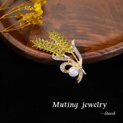 Broche Épi de Blé Élégante en Strass - Accessoire de Bijouterie Exquis pour Manteau