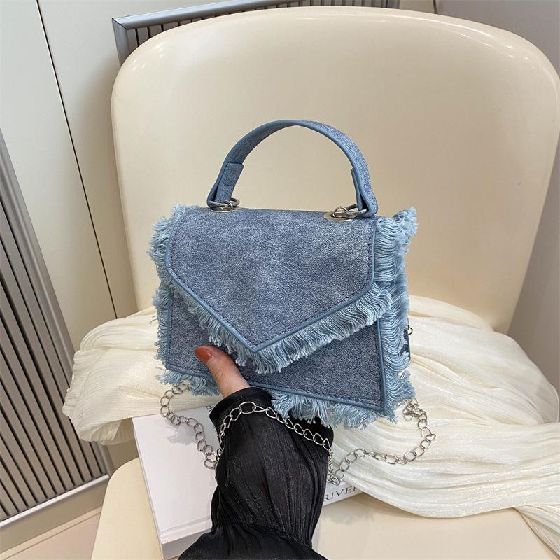 Denim Tassel Bag Women'S Niche Retro High-Value Chain Shoulder Bag Fashion Portable Messenger Bag