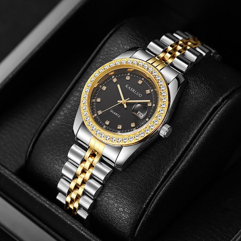 Diamantbesetztes Stahlarmband Damen Laojia Serie Uhr Wasserdicht Kalender Lässig Multifunktionsuhr Leuchtend Quarz