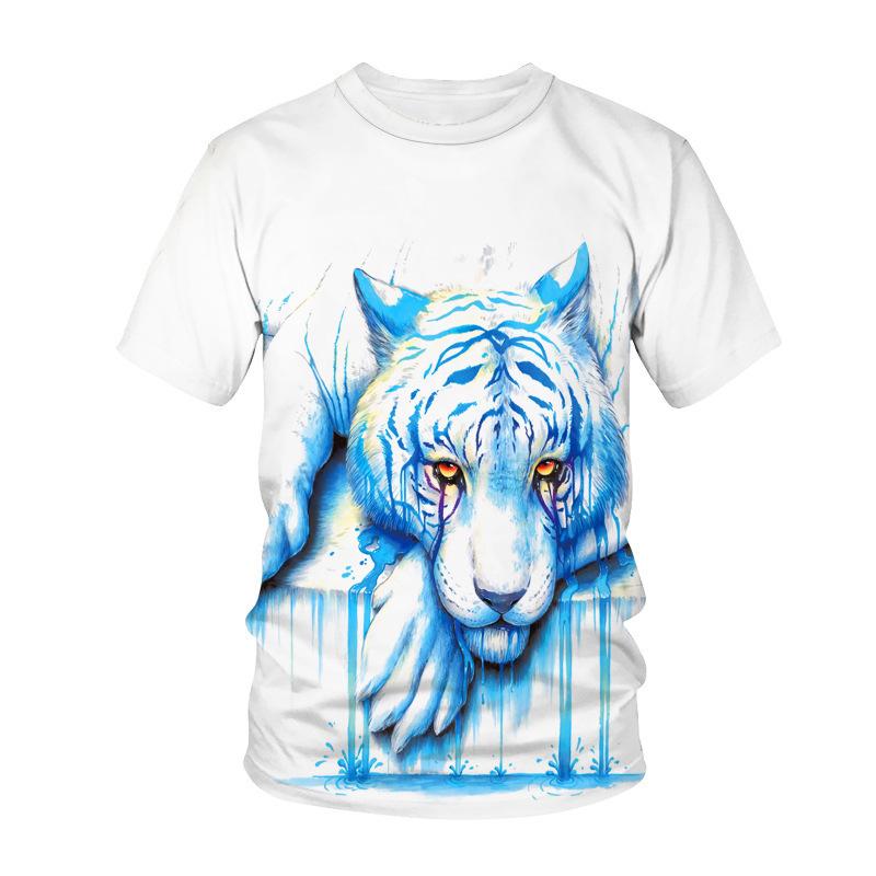 3D Digital Tiger Head Printed Men's T-shirt Round Neck Casual Men's Adult Short Sleeved Shirt