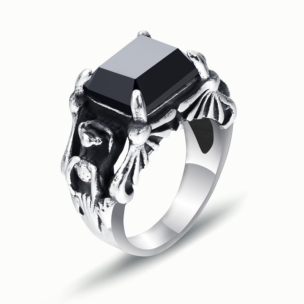 11MM Retro Dark Gothic Punk Ghost Rhinestone Stainless Steel Ring for Men Size 9 чёрный