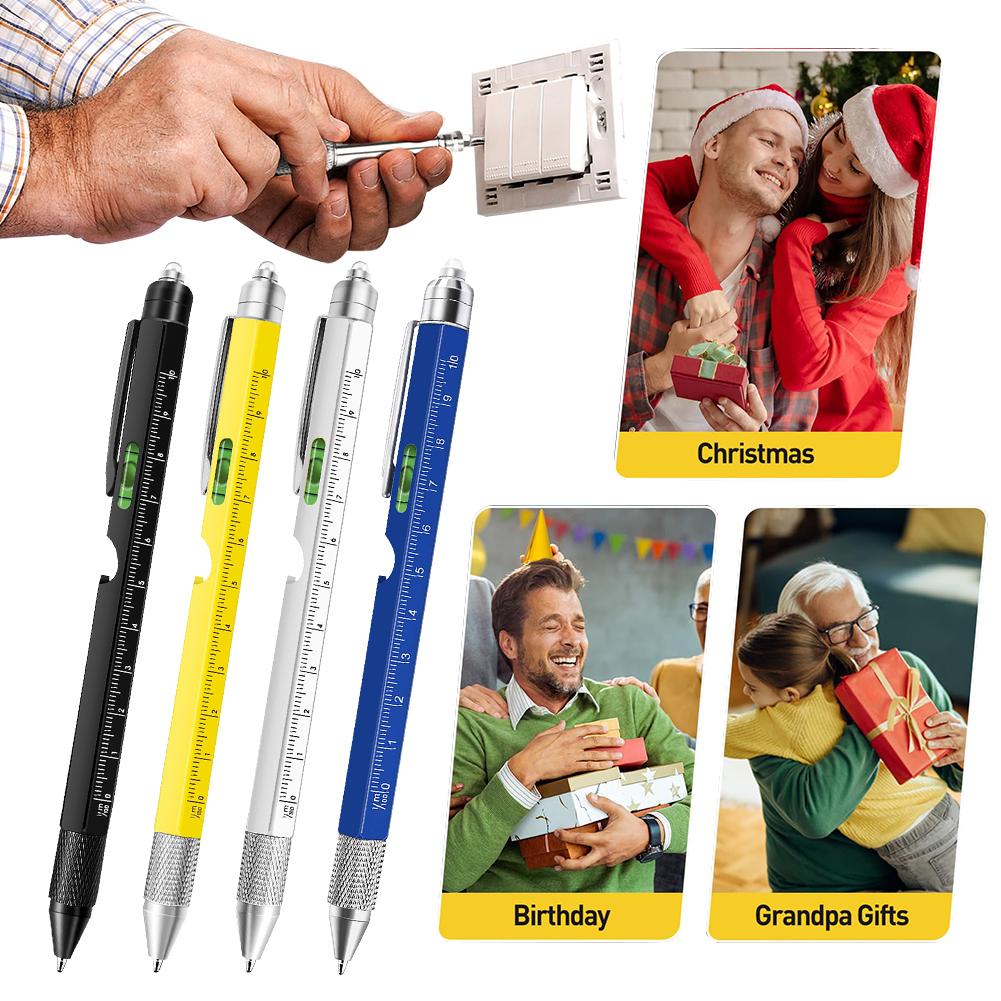 9 in1 Multifunction Ballpoint Pen with Modern Handheld Tool Measure Technical Ruler Screwdriver with LED Light for Carpentry
