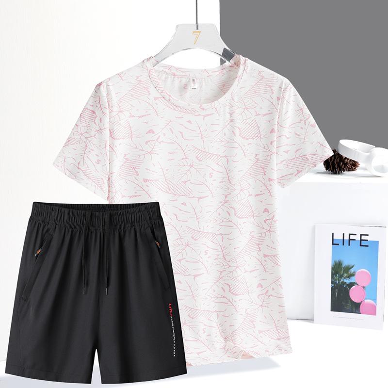 Ice Silk Set Women's Summer Thin Running Sports Leisure Breathable Quick Drying Short Set Loose Women's Two Piece Set