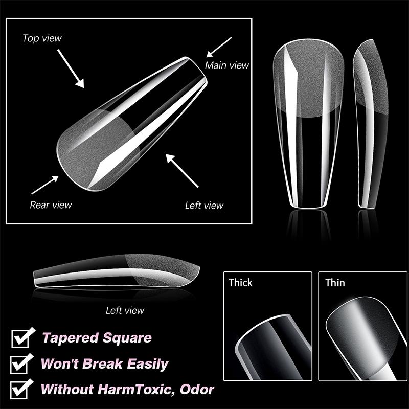 504 Pcs False Nail Tips Semi-Matte Finish Almond French Coffin Stiletto Oval Square Shapes With Front Edge Thickened Fingertips