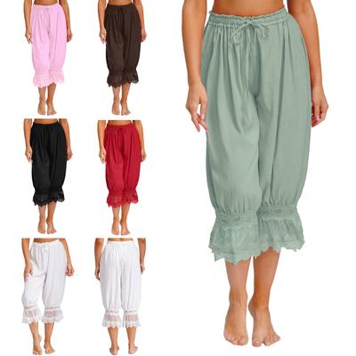 Comfy Drawstring Bloomers for Women S-L: Lace Trim Midi Pants, Elastic Waist Loose Fit for Yoga, & Themed Parties