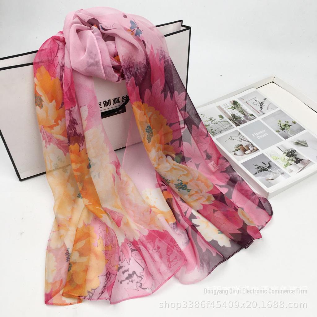 Elegant Ultra-Thin Peony Georgette Scarf for Ladies