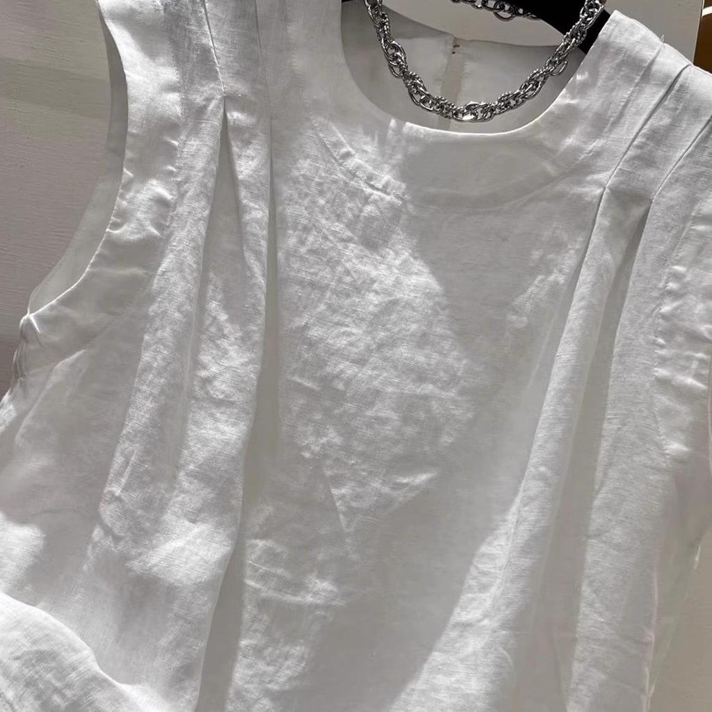 Chic Cotton-Linen Sleeveless Vest: Women's Loose Summer Pleated Top