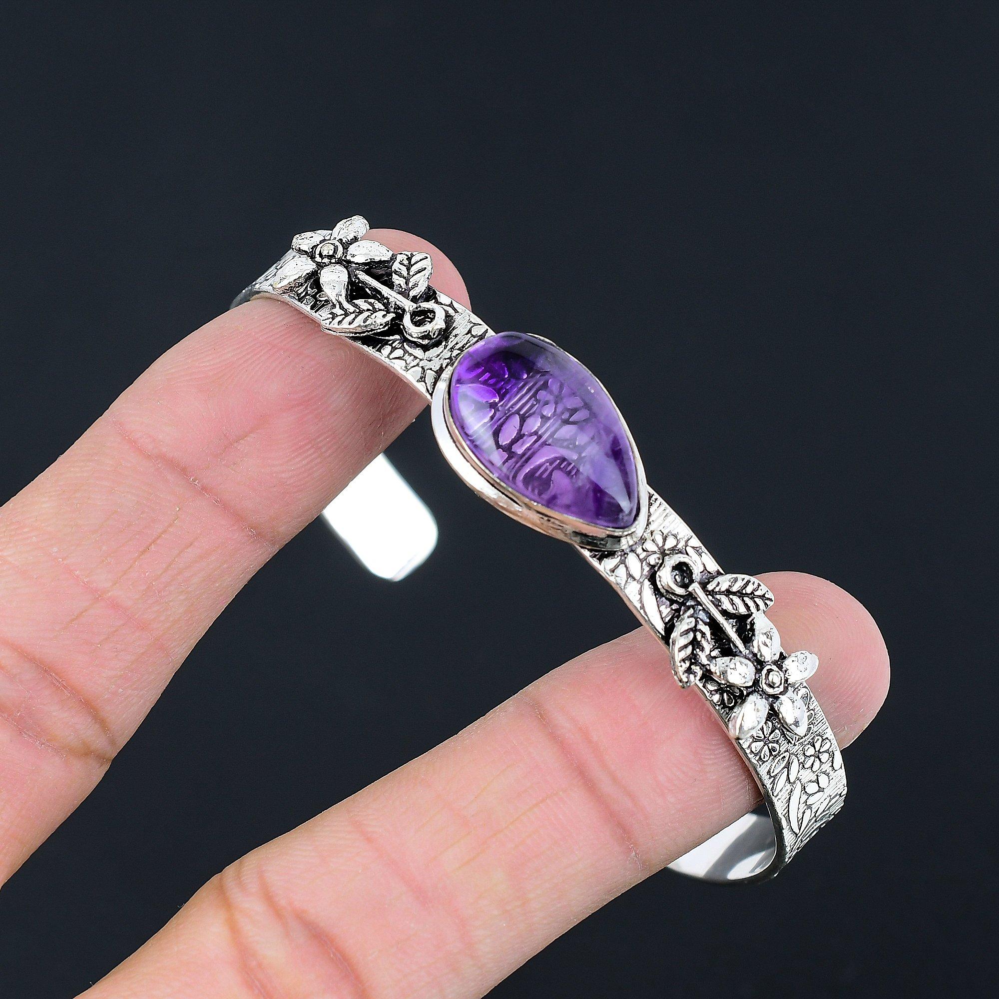 

Sisters Day Sale Sterling Silver Star Amethyst Gemstone Flower Unique New Bangle Adjustable