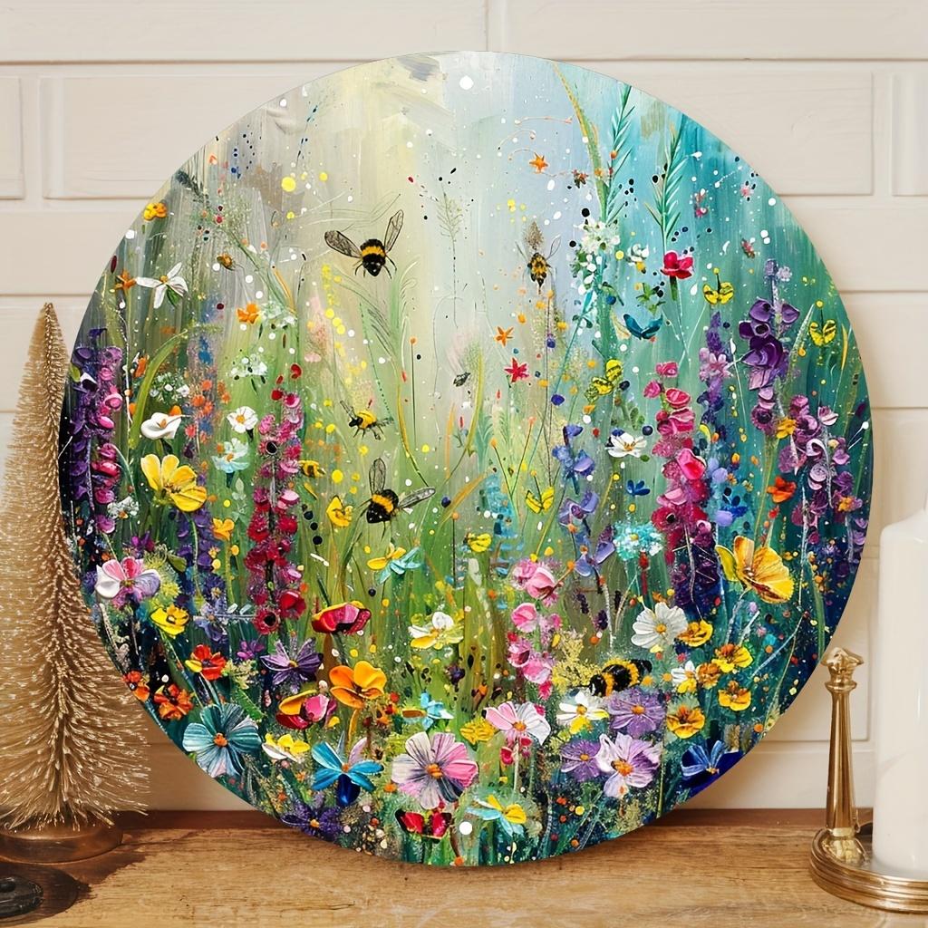 CIFBUY Whimsical Floral Meadow Garden D Flat Aluminum Wall Art Waterproof Durable Metal Tin Sign Decor For Home Office School P