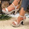 High Heel Sandals Summer New Round Toe One Strap Platform Non-slip Wear-resistant Block Heel Shoes