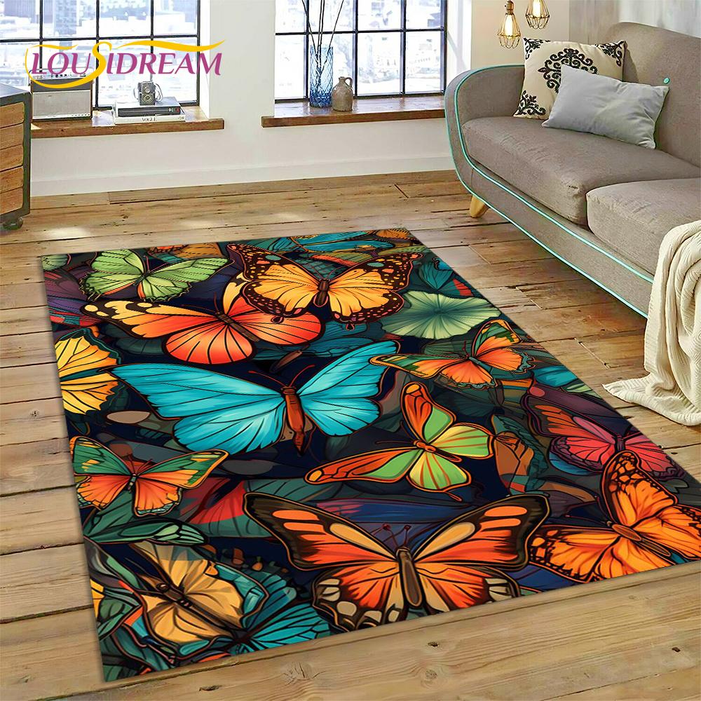 Cartoon Flower Fantasy Butterfly  HD Carpet Rug for Home Living Room Bedroom Sofa Doormat Decor,Kids Area Rug Non-slip Floor Mat