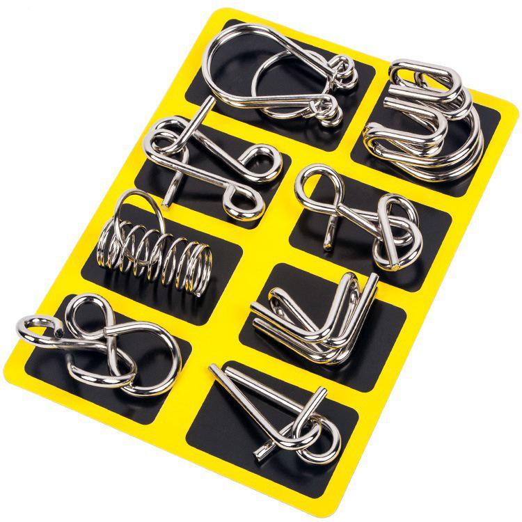 Nine-Link Ring Puzzle Set: 8-Piece Metal Educational Toy