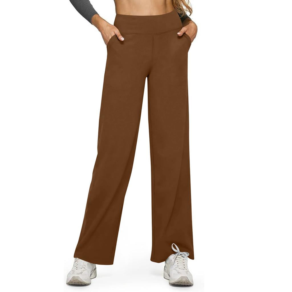 Women's Casual High-waisted Straight-leg Pants, Loose Pocket Yoga Pants