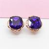 Exquisite Purple Gold Square Purple Stone Earrings Russian High-End Elegant Earrings 585 Rose Gold Plated Ear Jewelry