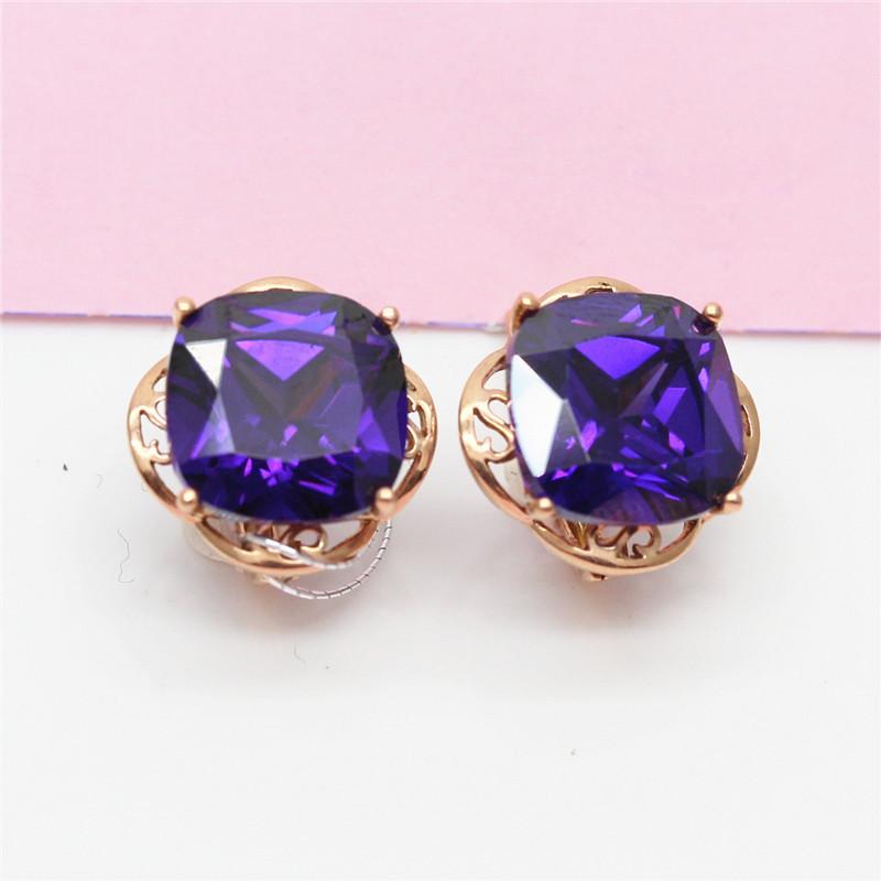 Purple Gold Square Purple Stone Earrings, High-End Elegant Earrings, Rose Gold-Plated Ear Jewelry.