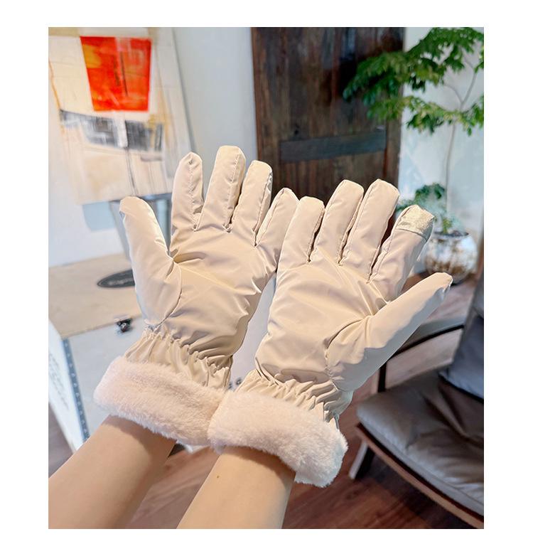 Damskie zimowe rękawiczki dotykowe w stylu koreańskim: Bawełna puchowa, Podszewka z aksamitu, Wodoodporna, Wiatroodporna, Idealna do jazdy na nartach i jazdy na rowerze