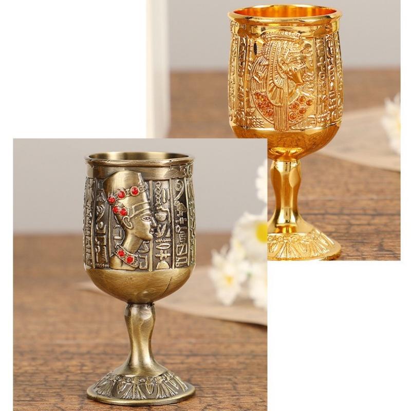 European Liquor Cup, Alloy Light Luxury Carved Pattern Goblet, Retro Mini Vodka Tumbler,  Creative Gift Home Decoration, 1pcs