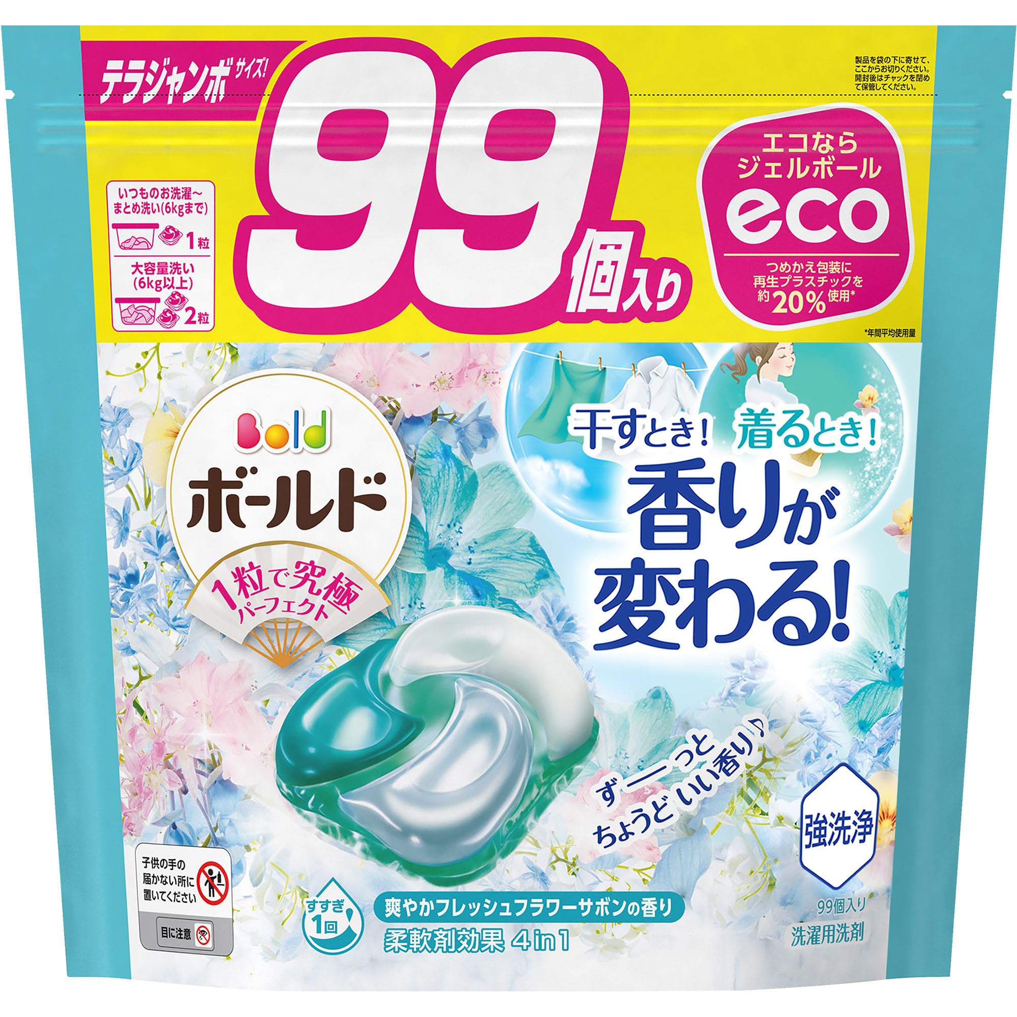 

Bold Gel Ball 4D Laundry Fresh Flower Refill Pack of 99 Detergent, Soap, [Large Capacity]