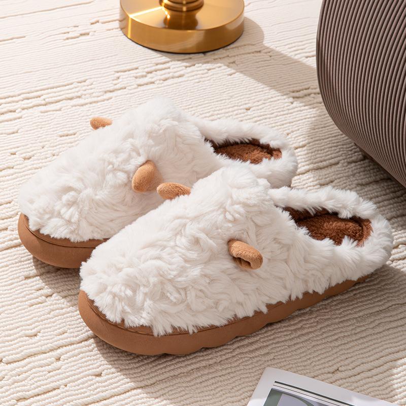 Winter cotton slippers cute ears couple home indoor warm shoes non-slip plush slippers