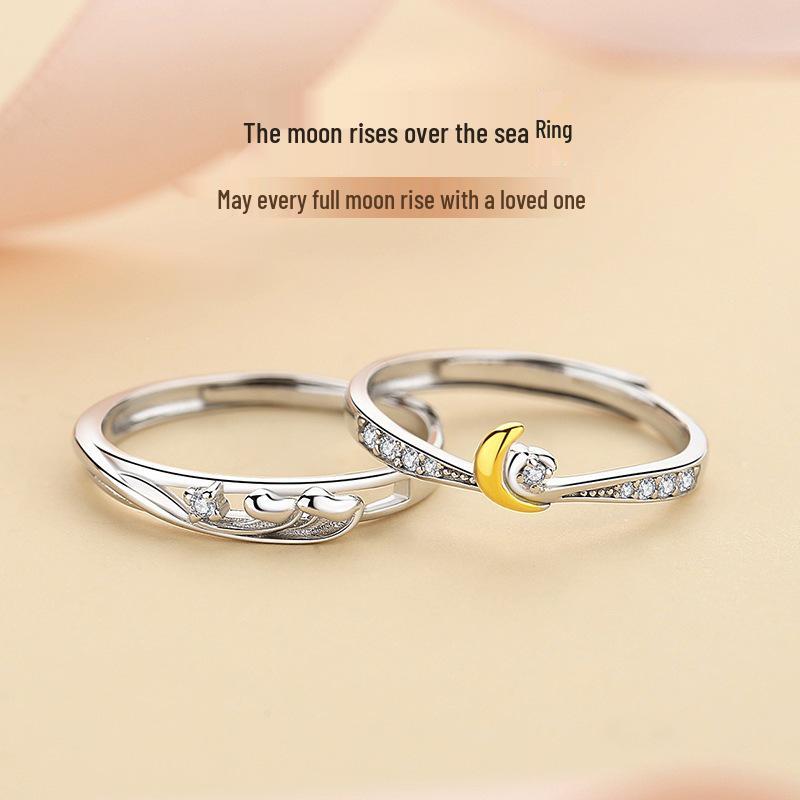 Tichya S925 Sterling Silver Moon Couple Rings - Adjustable for Men & Women Men s Ring