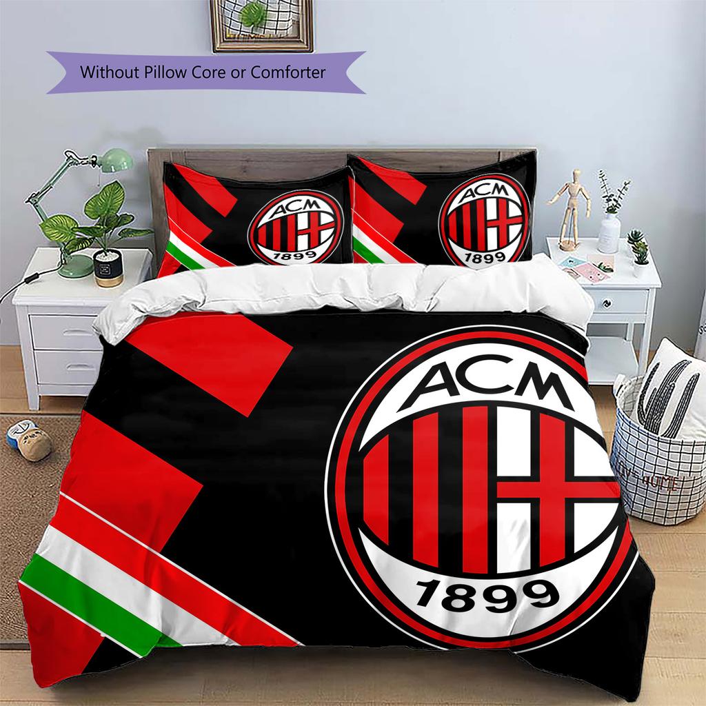 AC Mailand Fußballverein Muster Bettwäsche Bettdecken-Set Heimdekoration Geschenk (1 Bettbezug + 2 Kissenbezüge (ohne Füllung))