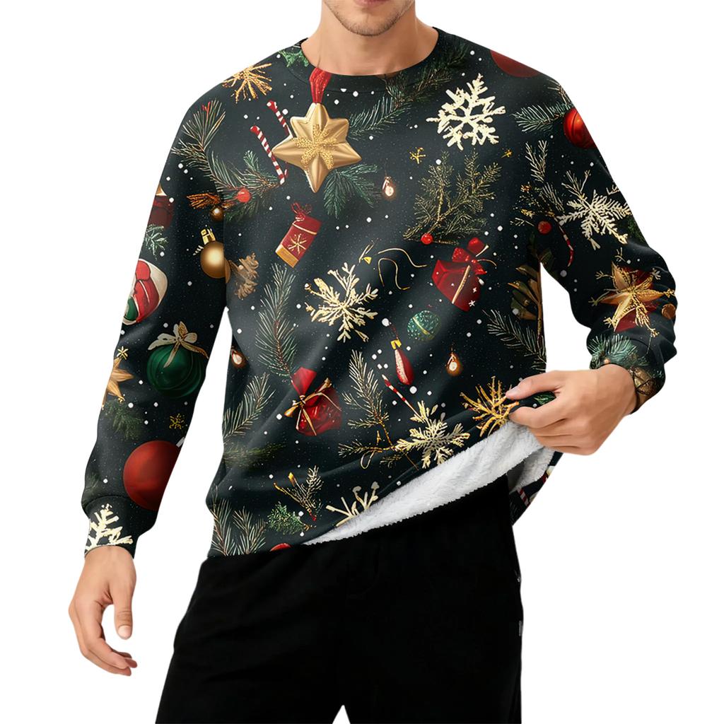 Men's Round Neck Fleece-Lined Thick Warm Sweatshirt