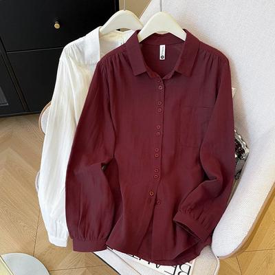 Literary and Artistic Style Double-layer Cotton Yarn Cotton Shirt, Simple Design Sense, Spring and Summer New Breathable Loose Lapel Long-sleeved Top