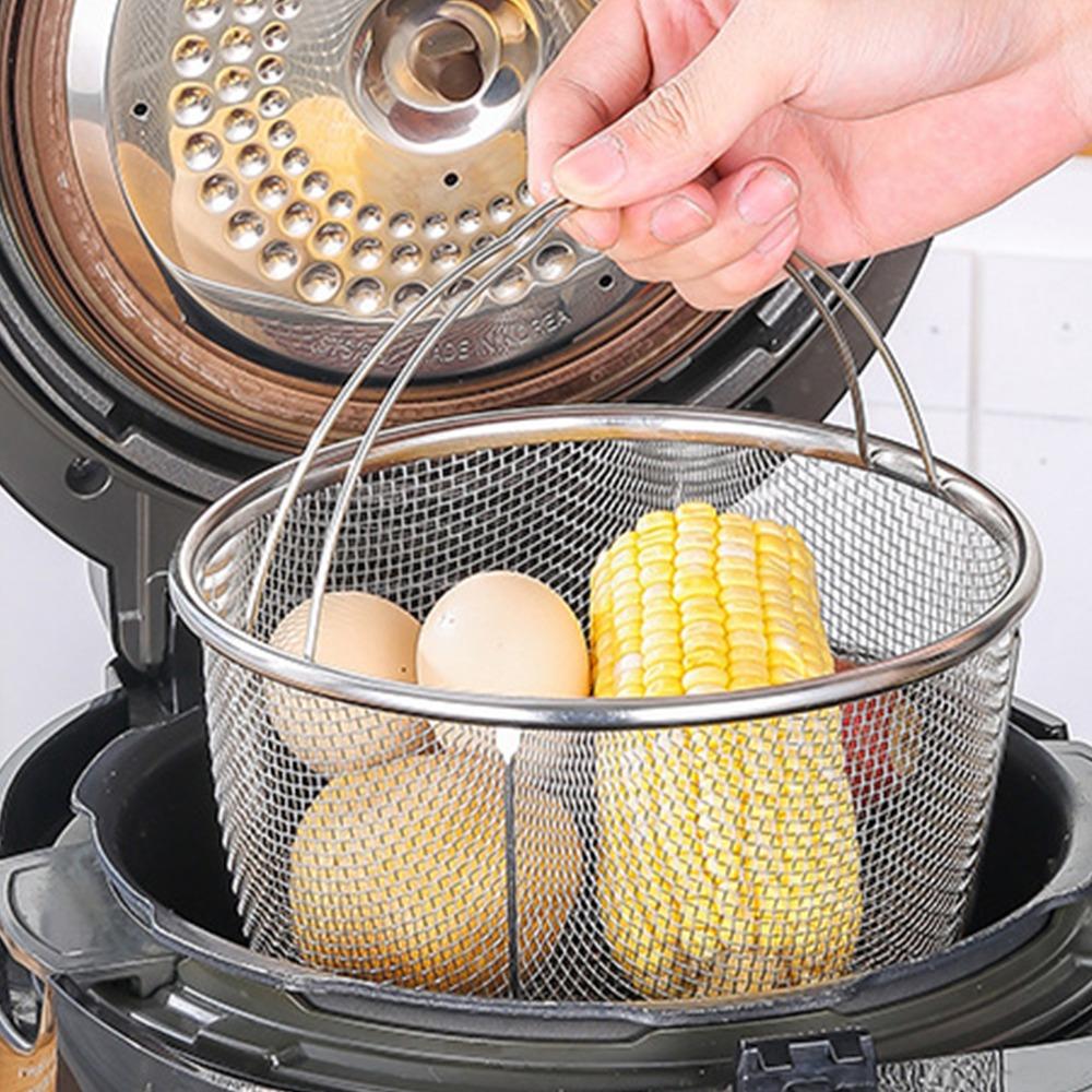 Stainless Steel Steamer Basket Round Folding Handles Mesh Colander 20x21cm Heat Resistance Frying Basket Pastas