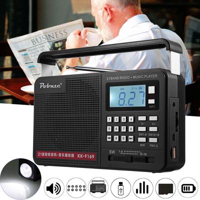 LCD Radio Handheld FM/MW/SW Full Band International Portable with Flashlight MP3 Player Micro TF USB