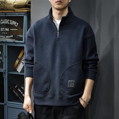 Autumn And Winter Heavy Double-Sided Velvet Stand-Up Neck Sweater Men'S American Retro Top Loose Large Size Half Zipper Sports Jacket Tide