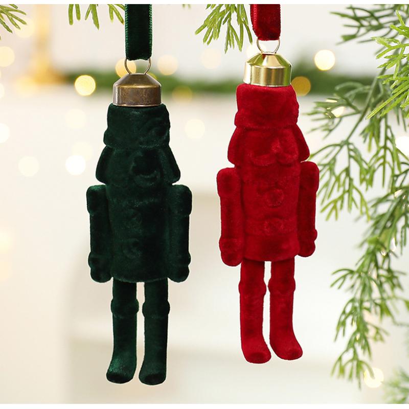 1/4Pcs Flocked Nutcracker Hanging Charm - Vintage Christmas Tree Pendant, Soft Retro Ornament for Holiday Home Decor