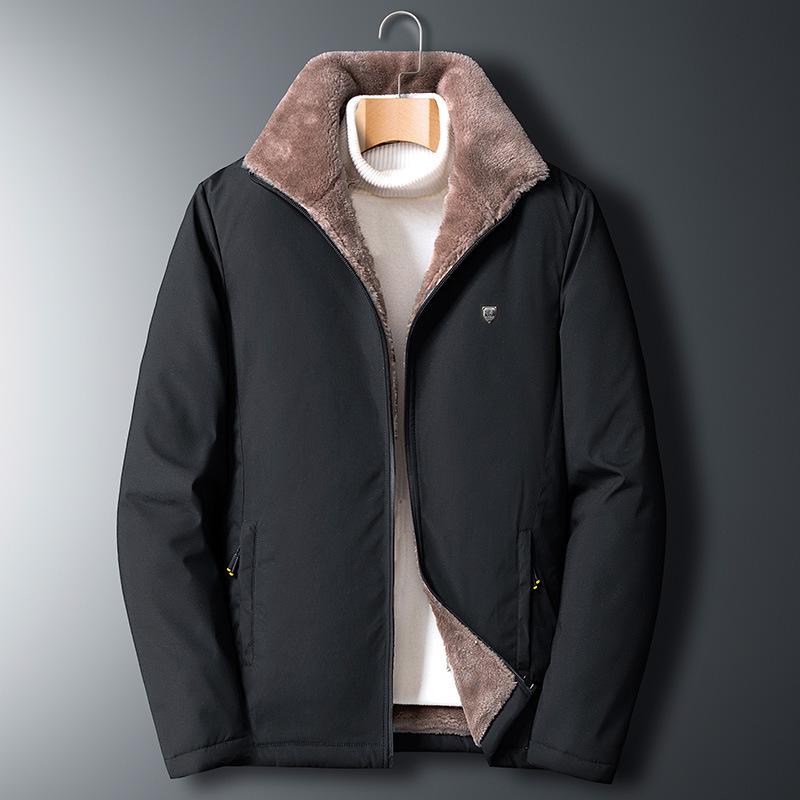 

Super Thick Fleece-Lined Jacket for Middle-Aged and Elderly Men with Stand Collar 3XL чорний