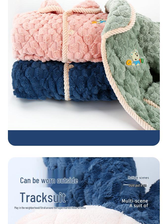 Kids' Winter 3-Layer Quilted Pajamas Coral Fleece Set - Boys, Girls, Babies & Parent-Child Outerwear