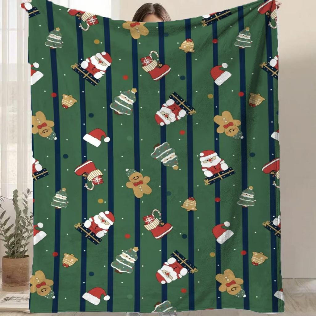 Cartoon Santa Claus Printed Blanket for Sofa Bed Travel Camping Living Room Office Conditioning Blanket for All Seasons Gifts